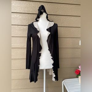 Matty M Rayon hooded Ruffled Trim Open Cardigan size Small